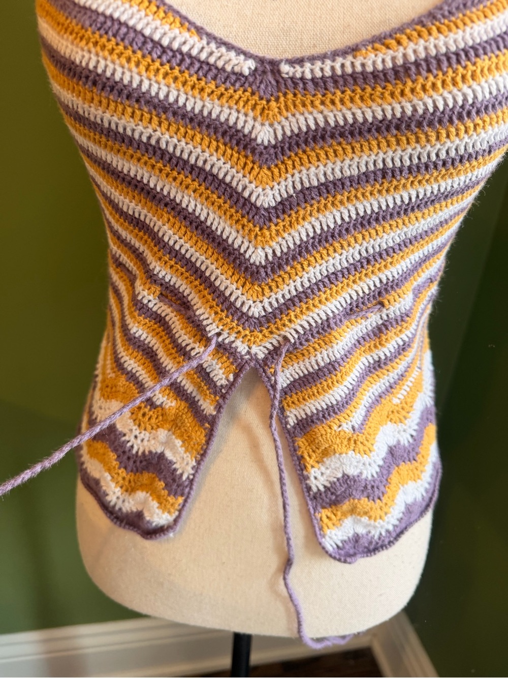 Blue Asphalt Striped Knit Spaghetti Strap Camisole in Lavender, Mustard & Cream - Picture 9 of 12
